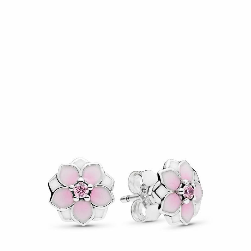 Pandora Pink Magnolia Flower Stud Earrings Silver Egypt WX8630451